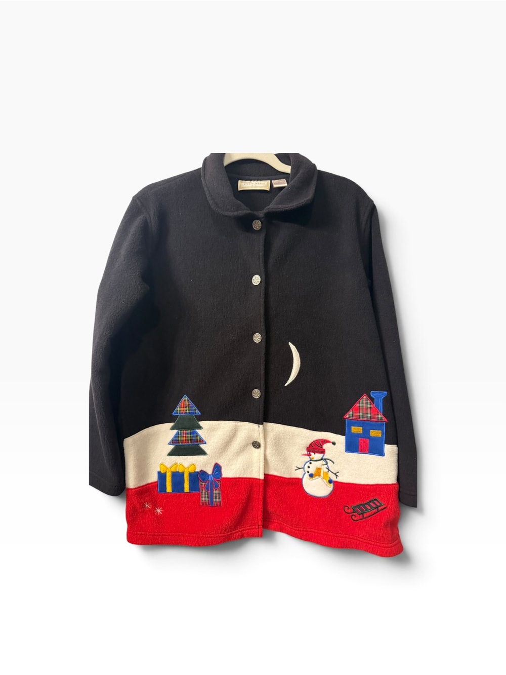Women’s Vintage Y2K Studio Works Christmas Button up fleece Jacket EUC Size PM